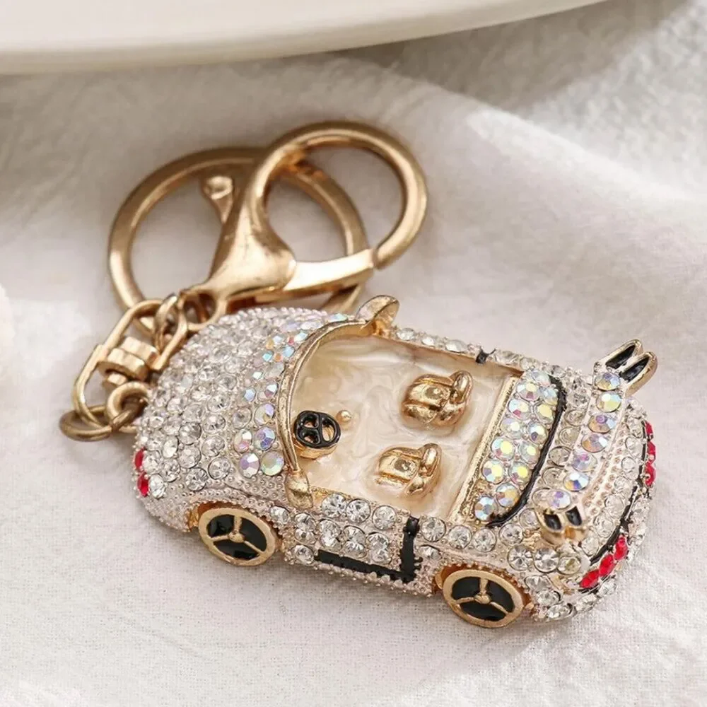 Mercedes Convertible Luxury Gold Car Keychain with Crystals
